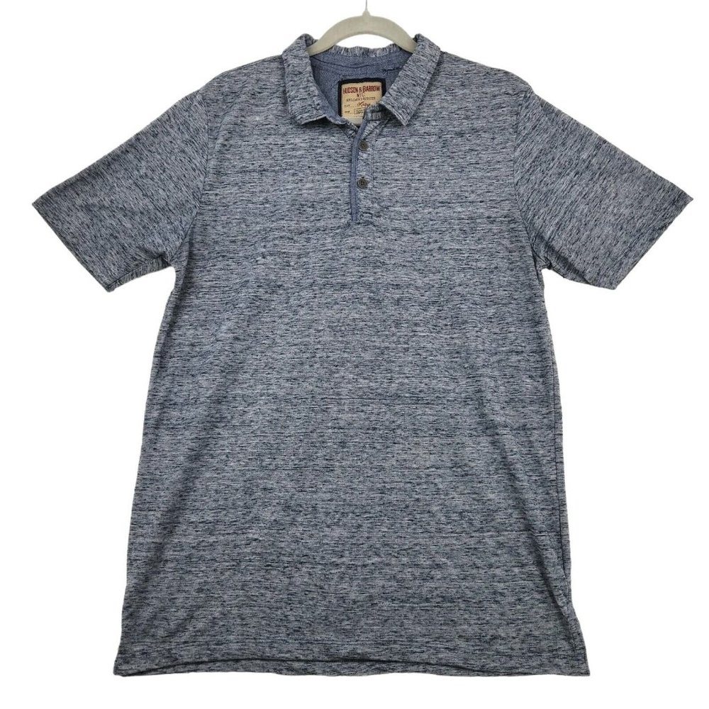 Hudson & Barrow NYC Shirt Mens Large Blue Gray Marled Polo 3-Button‎ Collar Knit